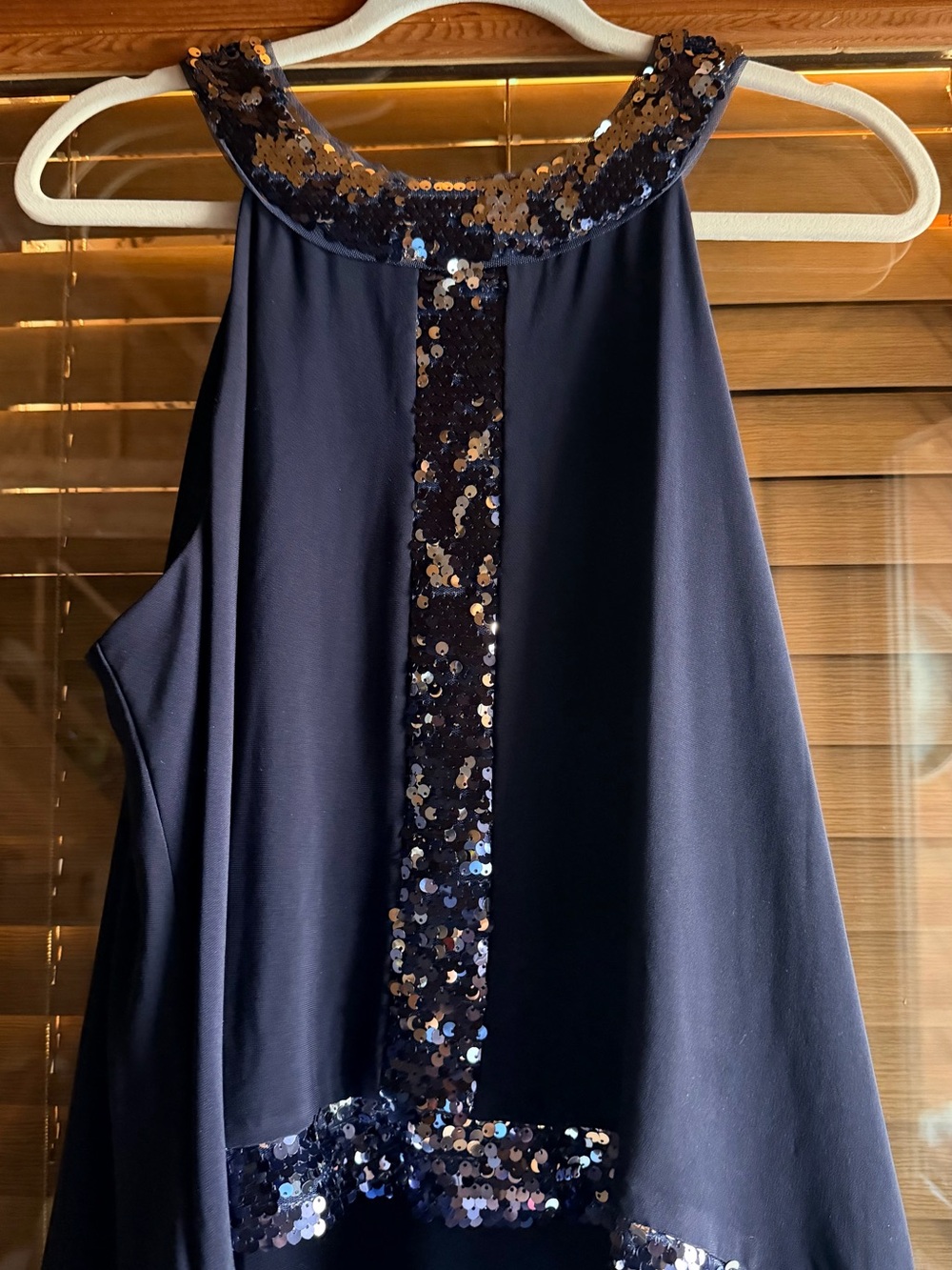 Onyx Nite Navy Blue Sequin Trim Evening Dress